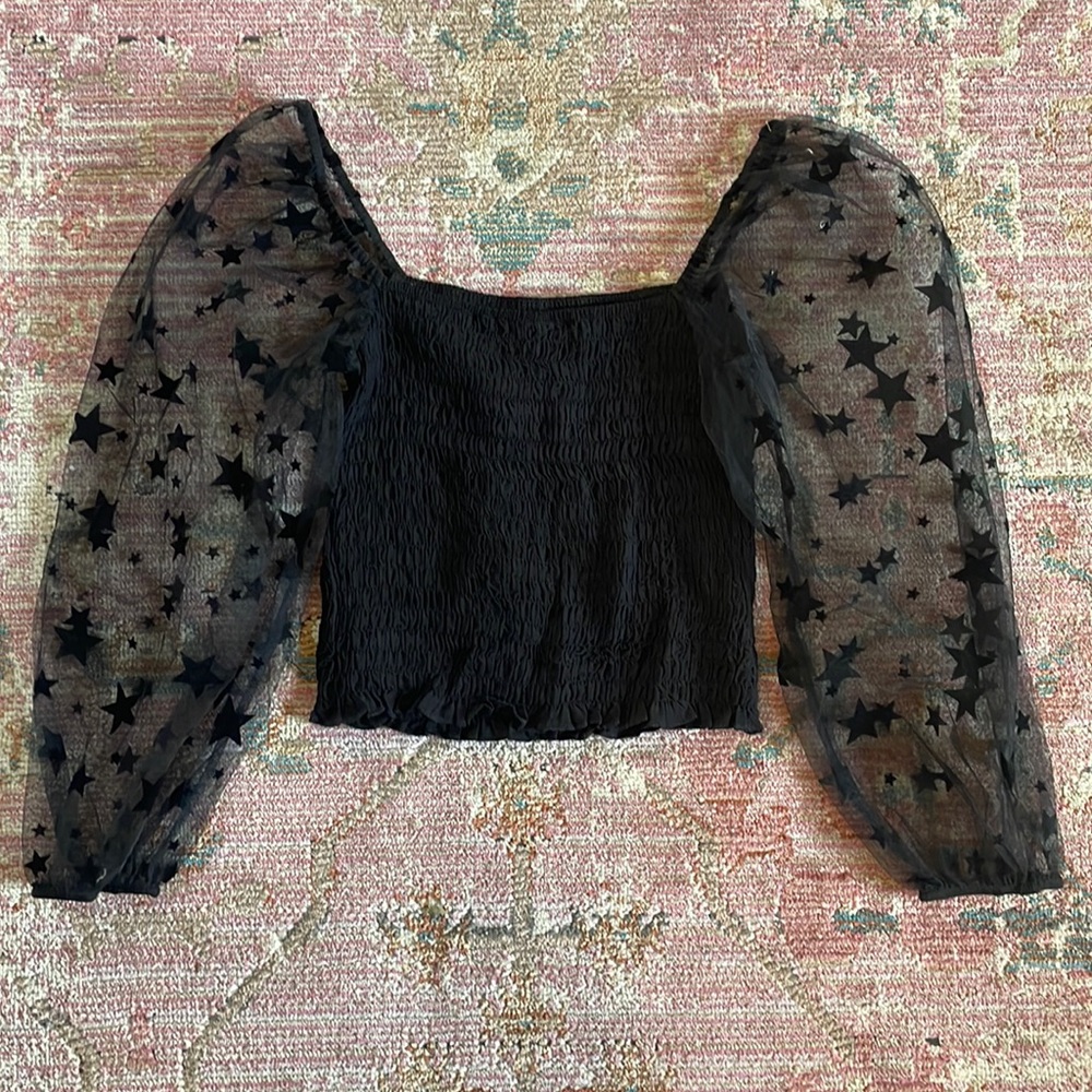 Black sheer long sleeve with star pattern